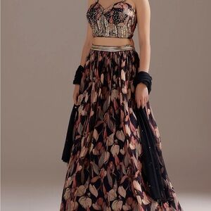 Elegant Navy Blue and Gold Embellished Lengha Set